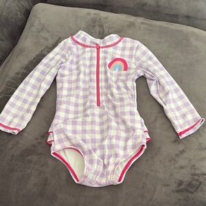 Cotton on baby Purple Checkered Long Sleeve Swimsuit size 6-12 months